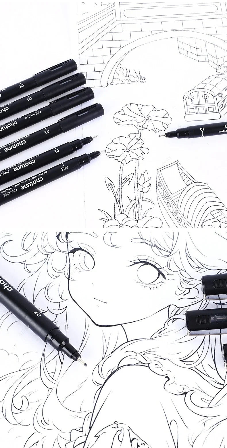 Micro Stylos Noirs 15 Tailles - Encre Archive Manga