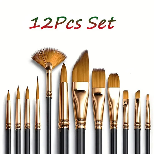 Pinceaux Plats Nylon - Set 12 Pièces