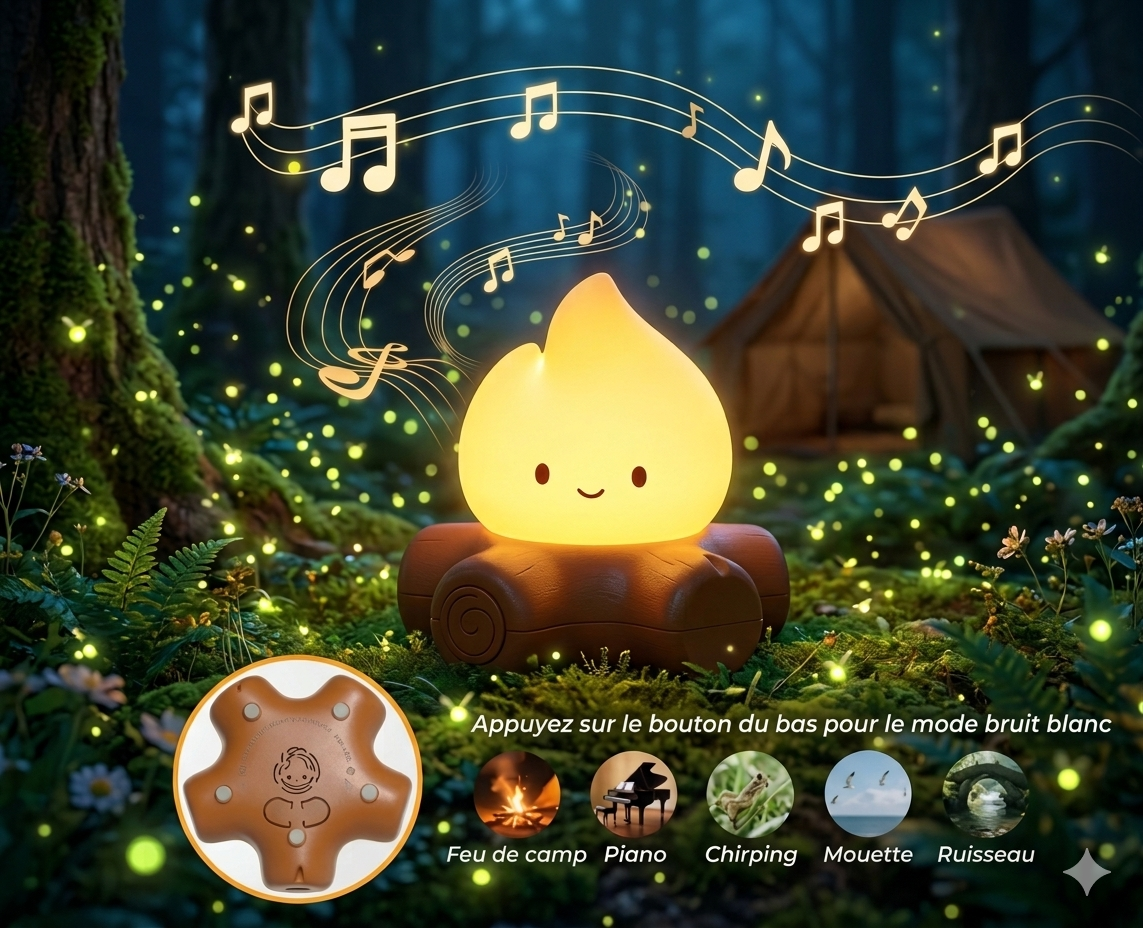 Veilleuse Foyer LED avec Musique d'Ambiance | Bruit Blanc — Exolune