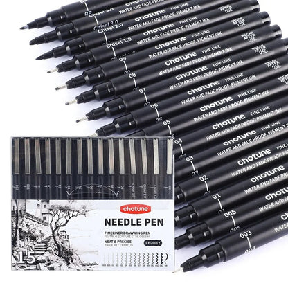 Micro Stylos Noirs 15 Tailles - Encre Archive Manga