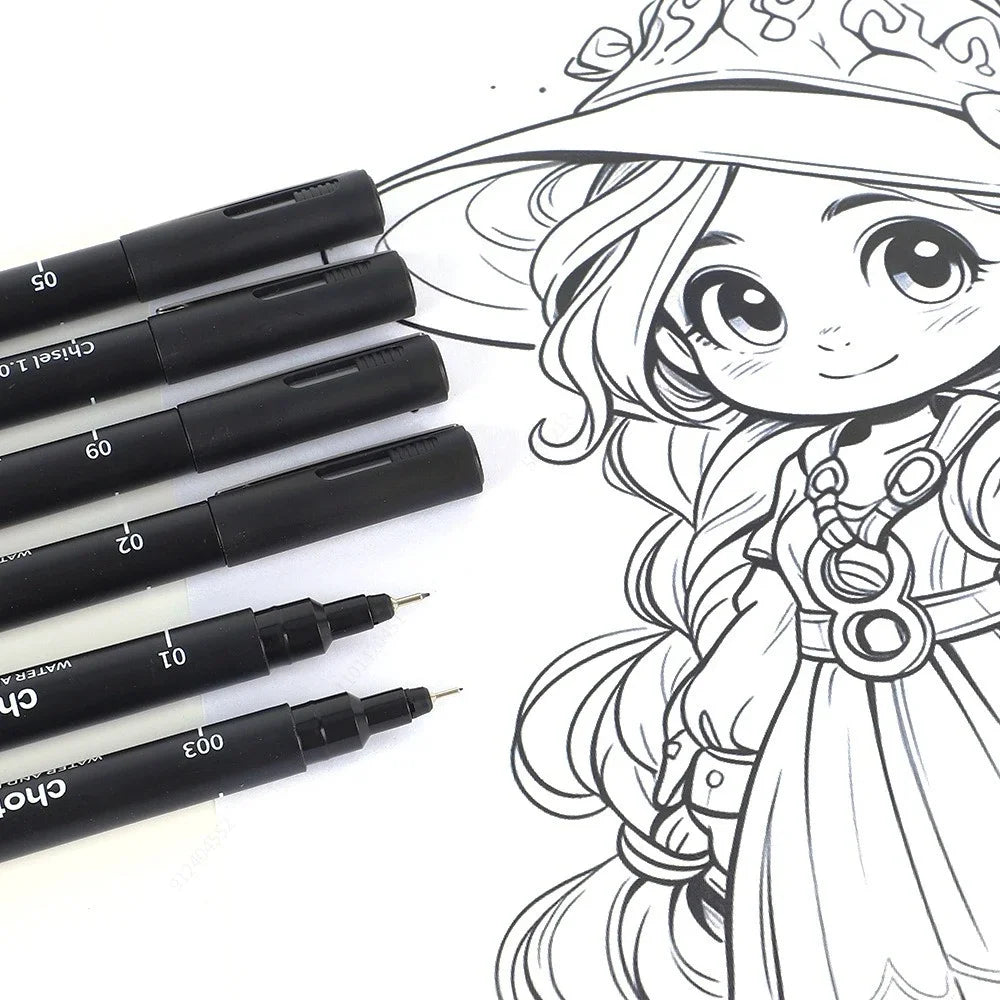 Micro Stylos Noirs 15 Tailles - Encre Archive Manga