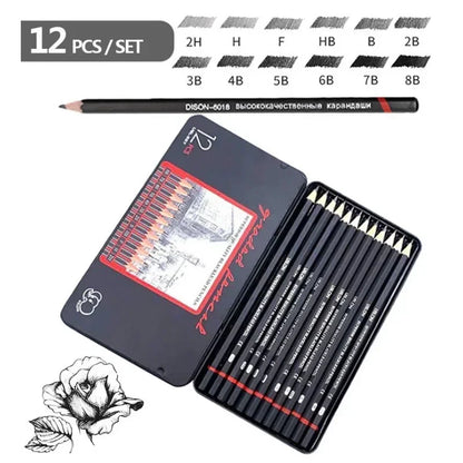Graphite Pencils 2H-8B - Tin Box 12 Pieces