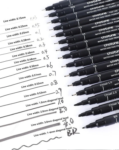 Micro Stylos Noirs 15 Tailles - Encre Archive Manga
